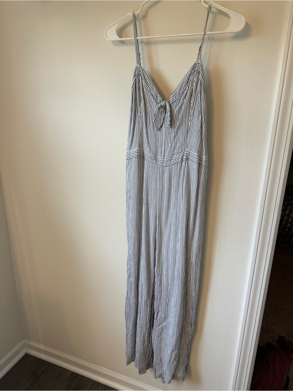 Abercrombie Striped Spaghetti Strap Jumpsuit — Blue & White